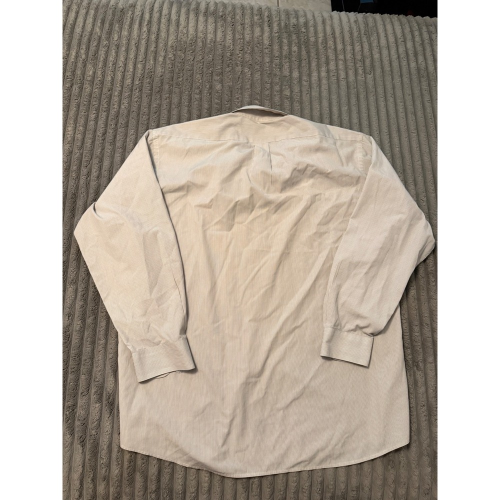 Bergamo New York Mens XL 17-17.5 Tan White Striped Long Sleeve Dress Shirt - Picture 5 of 5